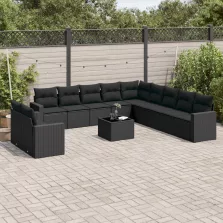  vidaXL 12 részes fekete polyrattan kerti ülőgarnitúra párnákkal