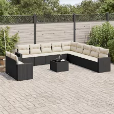   vidaXL 12 részes fekete polyrattan kerti ülőgarnitúra párnákkal