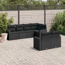   vidaXL 7 részes fekete polyrattan kerti ülőgarnitúra párnával