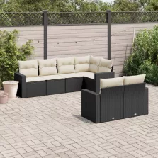   vidaXL 7 részes fekete polyrattan kerti ülőgarnitúra párnával