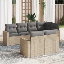   vidaXL 7 részes bézs polyrattan kerti ülőgarnitúra párnákkal