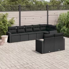   vidaXL 8 részes fekete polyrattan kerti ülőgarnitúra párnákkal