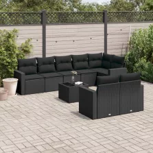   vidaXL 9 részes fekete polyrattan kerti ülőgarnitúra párnákkal