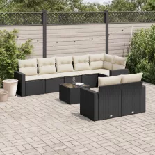   vidaXL 9 részes fekete polyrattan kerti ülőgarnitúra párnákkal