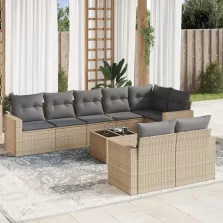   vidaXL 9 részes bézs polyrattan kerti ülőgarnitúra párnákkal