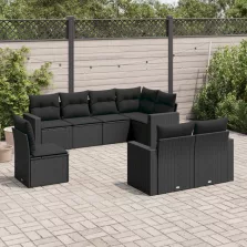   vidaXL 8 részes fekete polyrattan kerti ülőgarnitúra párnákkal
