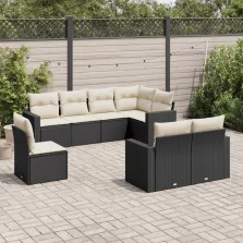   vidaXL 8 részes fekete polyrattan kerti ülőgarnitúra párnákkal