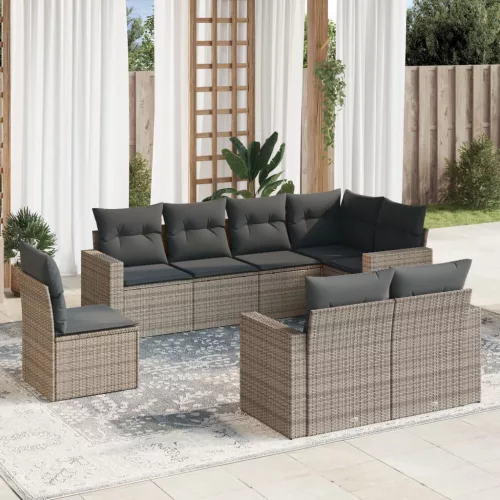 vidaXL 8-részes szürke polyrattan kerti ülőgarnitúra párnákkal