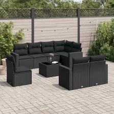   vidaXL 9 részes fekete polyrattan kerti ülőgarnitúra párnákkal