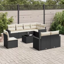   vidaXL 9 részes fekete polyrattan kerti ülőgarnitúra párnákkal
