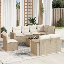   vidaXL 9 részes bézs polyrattan kerti ülőgarnitúra párnákkal