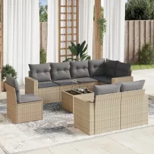   vidaXL 9 részes bézs polyrattan kerti ülőgarnitúra párnákkal