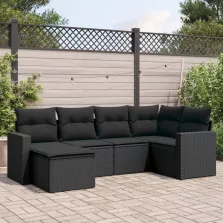   vidaXL 6 részes fekete polyrattan kerti ülőgarnitúra párnákkal