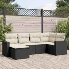   vidaXL 6 részes fekete polyrattan kerti ülőgarnitúra párnákkal