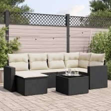   vidaXL 7 részes fekete polyrattan kerti ülőgarnitúra párnával