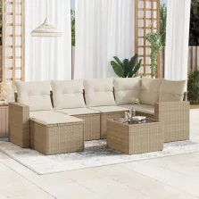   vidaXL 7 részes bézs polyrattan kerti ülőgarnitúra párnákkal