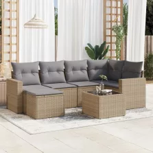   vidaXL 7 részes bézs polyrattan kerti ülőgarnitúra párnákkal