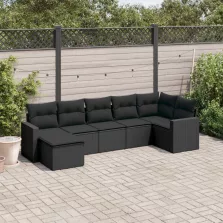   vidaXL 7 részes fekete polyrattan kerti ülőgarnitúra párnával