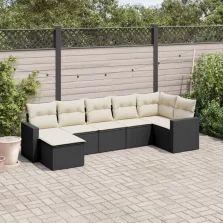   vidaXL 7 részes fekete polyrattan kerti ülőgarnitúra párnával