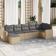   vidaXL 7 részes bézs polyrattan kerti ülőgarnitúra párnákkal