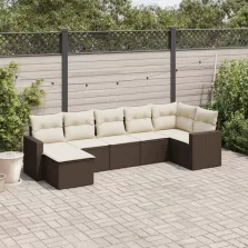   vidaXL 7 részes barna polyrattan kerti ülőgarnitúra párnákkal