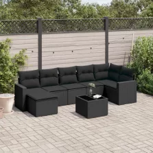   vidaXL 8 részes fekete polyrattan kerti ülőgarnitúra párnákkal