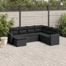   vidaXL 7 részes fekete polyrattan kerti ülőgarnitúra párnával