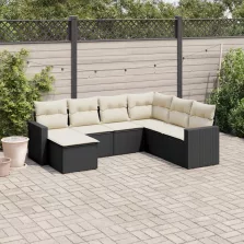   vidaXL 7 részes fekete polyrattan kerti ülőgarnitúra párnával