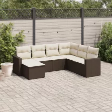   vidaXL 7 részes barna polyrattan kerti ülőgarnitúra párnákkal