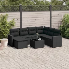   vidaXL 8 részes fekete polyrattan kerti ülőgarnitúra párnákkal