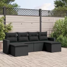   vidaXL 6 részes fekete polyrattan kerti ülőgarnitúra párnákkal