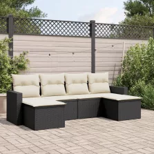   vidaXL 6 részes fekete polyrattan kerti ülőgarnitúra párnákkal