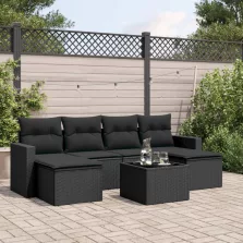   vidaXL 7 részes fekete polyrattan kerti ülőgarnitúra párnával