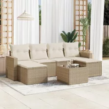   vidaXL 7 részes bézs polyrattan kerti ülőgarnitúra párnákkal