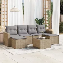   vidaXL 7 részes bézs polyrattan kerti ülőgarnitúra párnákkal