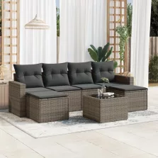   vidaXL 7 részes szürke polyrattan kerti ülőgarnitúra párnákkal