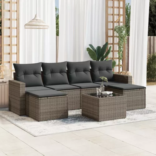 vidaXL 7 részes szürke polyrattan kerti ülőgarnitúra párnákkal