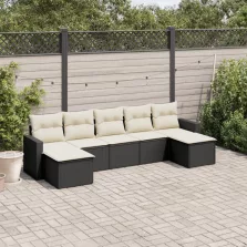   vidaXL 7 részes fekete polyrattan kerti ülőgarnitúra párnával