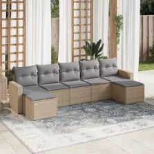   vidaXL 7 részes bézs polyrattan kerti ülőgarnitúra párnákkal