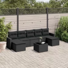   vidaXL 8 részes fekete polyrattan kerti ülőgarnitúra párnákkal