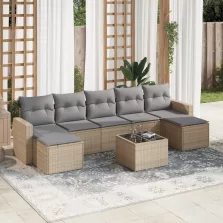   vidaXL 8 részes bézs polyrattan kerti ülőgarnitúra párnával
