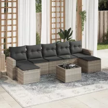   vidaXL 8 részes világosszürke polyrattan kerti ülőgarnitúra párnával
