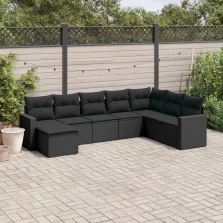   vidaXL 8 részes fekete polyrattan kerti ülőgarnitúra párnákkal