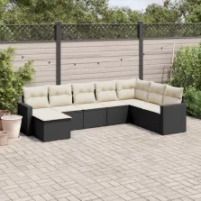   vidaXL 8 részes fekete polyrattan kerti ülőgarnitúra párnákkal