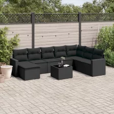   vidaXL 9 részes fekete polyrattan kerti ülőgarnitúra párnákkal