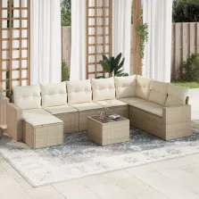   vidaXL 9 részes bézs polyrattan kerti ülőgarnitúra párnákkal