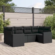   vidaXL 6 részes fekete polyrattan kerti ülőgarnitúra párnákkal
