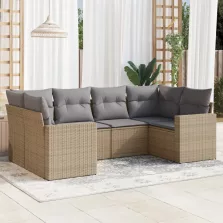   vidaXL 6 részes bézs polyrattan kerti ülőgarnitúra párnával