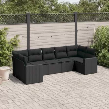   vidaXL 7 részes fekete polyrattan kerti ülőgarnitúra párnával