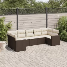   vidaXL 7 részes barna polyrattan kerti ülőgarnitúra párnákkal